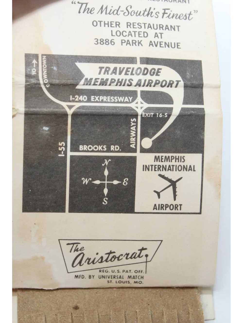Vintage 60s Matchbook TraveLodge Memphis Airport Hotel Bomarito's Pete & Sam's